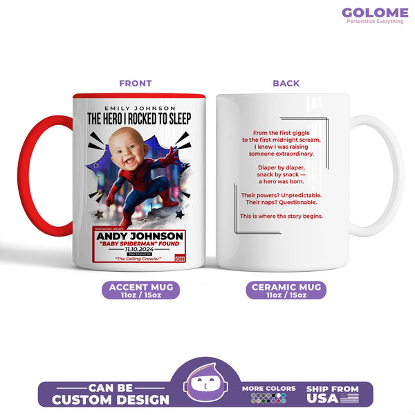 Personalized Baby Spiderman Mug – Custom Superhero Gift for Mom | Add Baby Photo, Name & Message